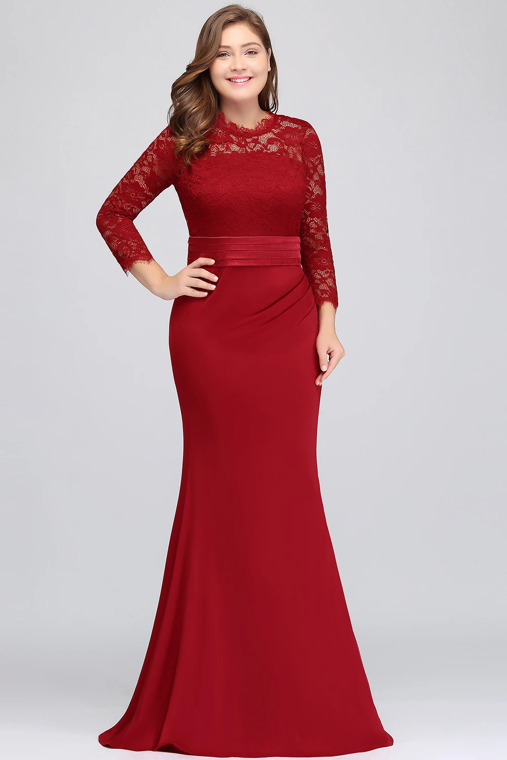 red-mermaid-evening-dress-o-neck-sleeves-long-party-dress-for-wedding-women's-dresses-in-stock