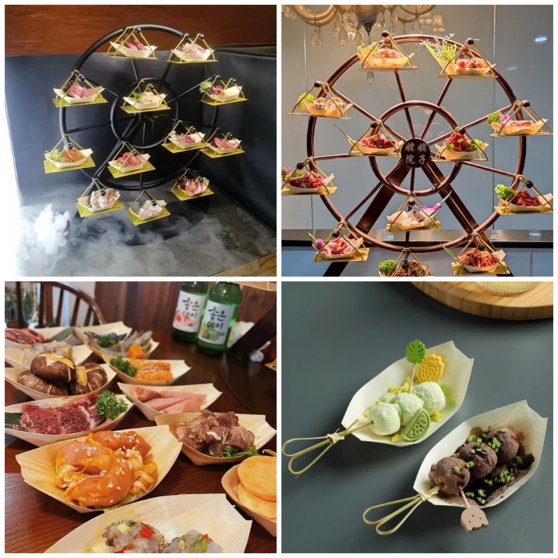 Disposable Wooden Veneer Boat Sushi Tray Snack Plate Sashimi Wooden Boat Dish Disposable Fruit Stick Creative Wooden Tableware