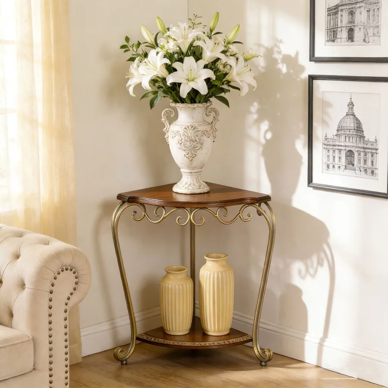 Solid wood triangular edge corner flower stand creative living room sofa geometric coffee table