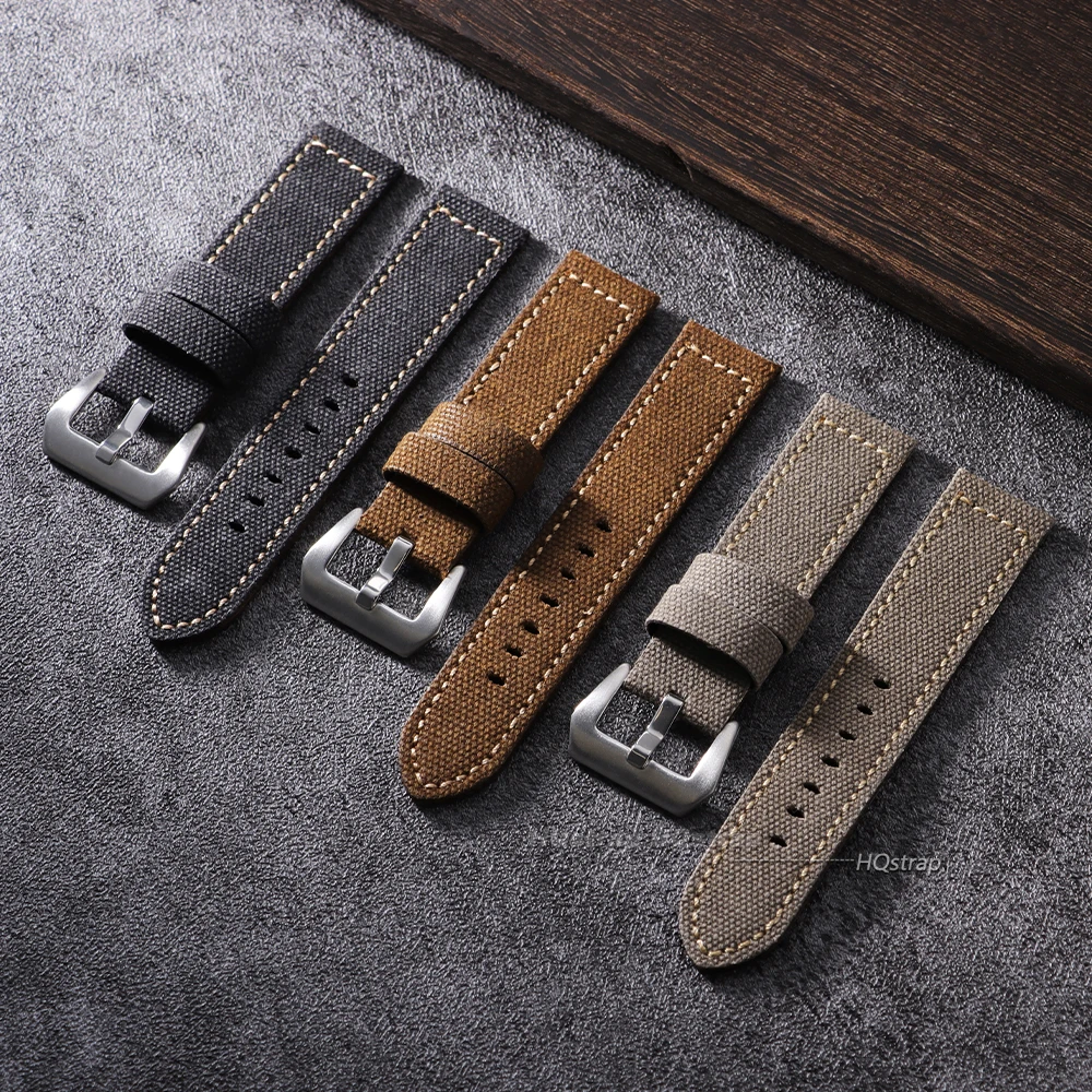 High Quality Nylon Canvas Cowhide Strap Watchband for Panerai Retro Denim Bracelet 20mm 22mm 24mm Men Women Watch Accessories