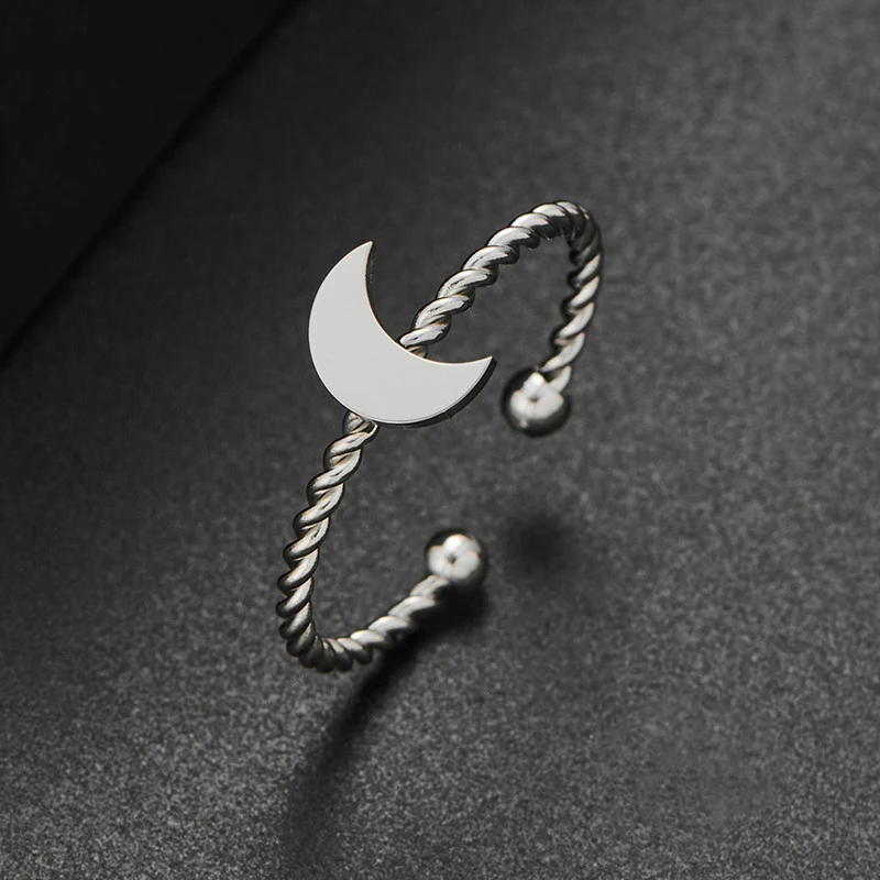 

Minimalist Moon Phase Opening Rings for Women Everyday Jewelry Stainless Steel Crescent Adjustable Finger Ring Girls Birthday