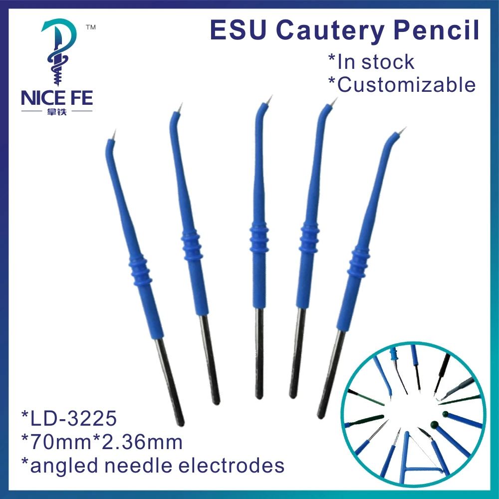 

LD-3225 5pcs wholesale electrosurgical cautery pencil needle, Arthroscopic Electrodes, 70mm*2.36mm,angled needle ESU pencil