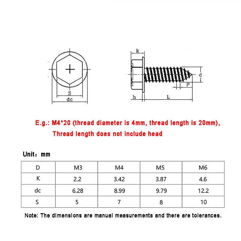 5 -10 pcs 304 Stainless Steel Self-Tapping Phillips Hex Screw Cross Hexagonal Flange Cross Head Screws Wood Nail M3 M4 M5 M6