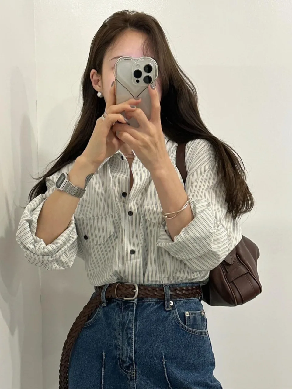 Csa Casual trada de Manga Longa com Botão Único e Bolso, Estilo Retro para Mulheres, Moda Versátil para o Dia a Dia