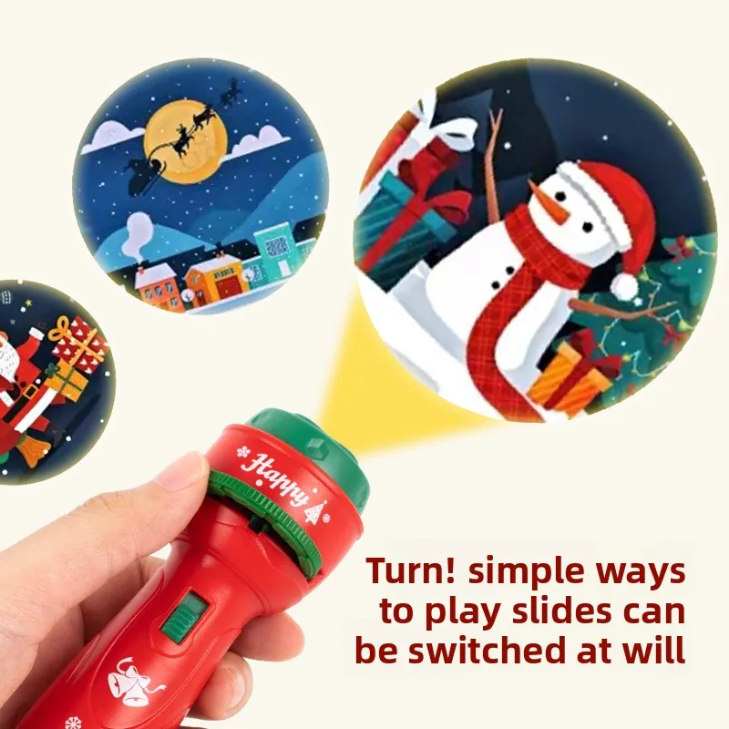 Christmas Cartoon Projection Flashlight  Creative Children Flashlight Toy Projector Baby Toys Bedtime Story Book Christmas Gifts