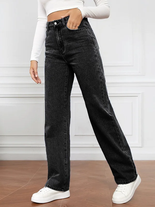 Faionable polyvalent taille haute jambe droite jean pour femmes printemps été décontracté confortable Stretch Denim pantalon