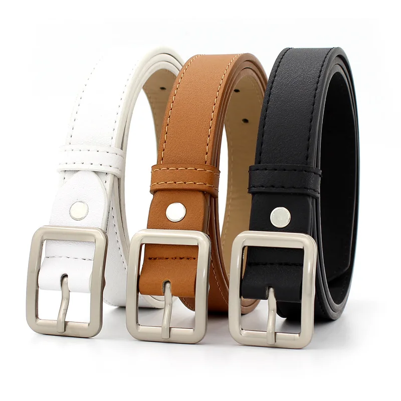 Women Square Buckle Black Belts Female Casual Simple Versatile Brown White Jeans Waist Belts 2022 New