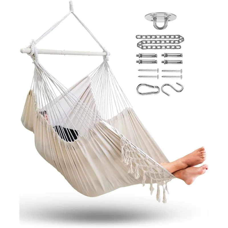 Outdoor Large-sized Fringed Woven Hanging Chair. Lightweight Outdoor Leisure Hanging Chair with Accessories Suitable for Camping