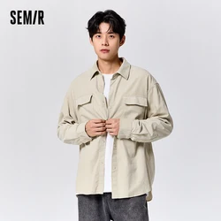 Semir-Camisa de manga larga para hombre, Camisa de franela cálida de Color sólido, estilo chaqueta Simple, novedad de invierno, 2023