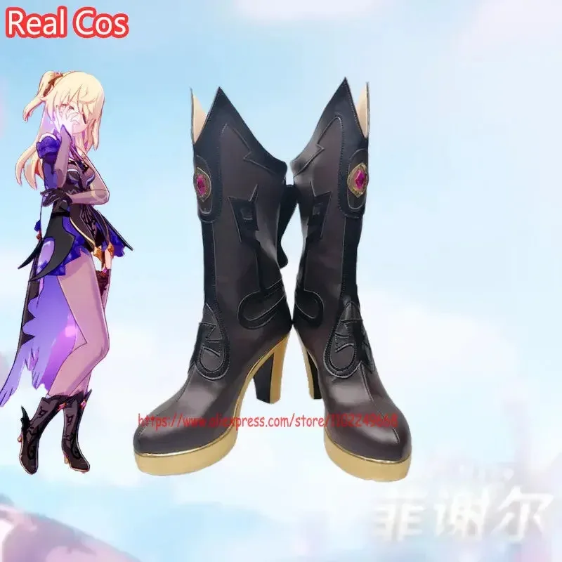 

RealCos New Game Genshin Impact Fischl Cosplay Shoes Boots Female Or Male High Heels Women Brown Halloween Clothing Accessories