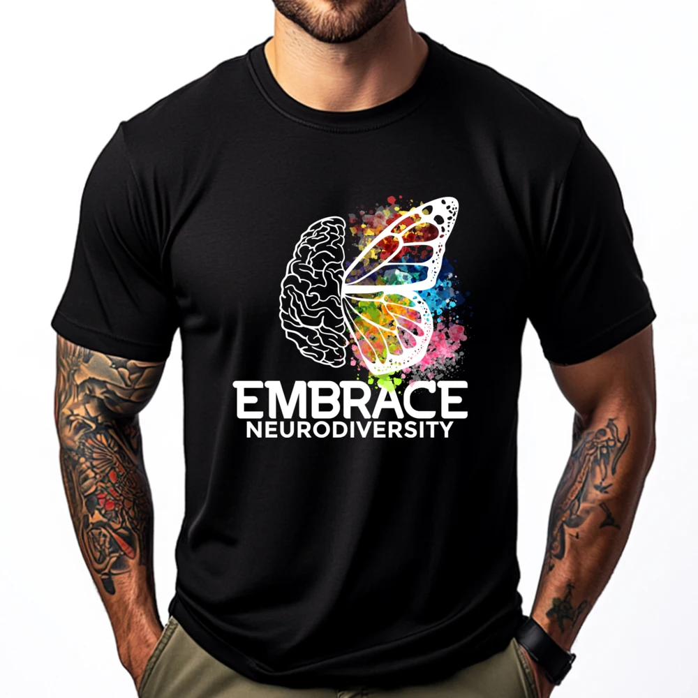 

Embrace Neurodiversity Adhd Awareness Funny T Shirts Mans Tshirts Graphic Tees Men High Quality Men's T-Shirt Letter