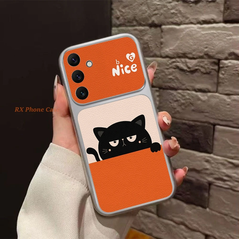 Small Orange Kitten Phone Case For Samsung S26 Ultra A56 S26 Plus S26 A36 S25 S24 S23 Ultra A57 A37 TPU Leather Texture Cover