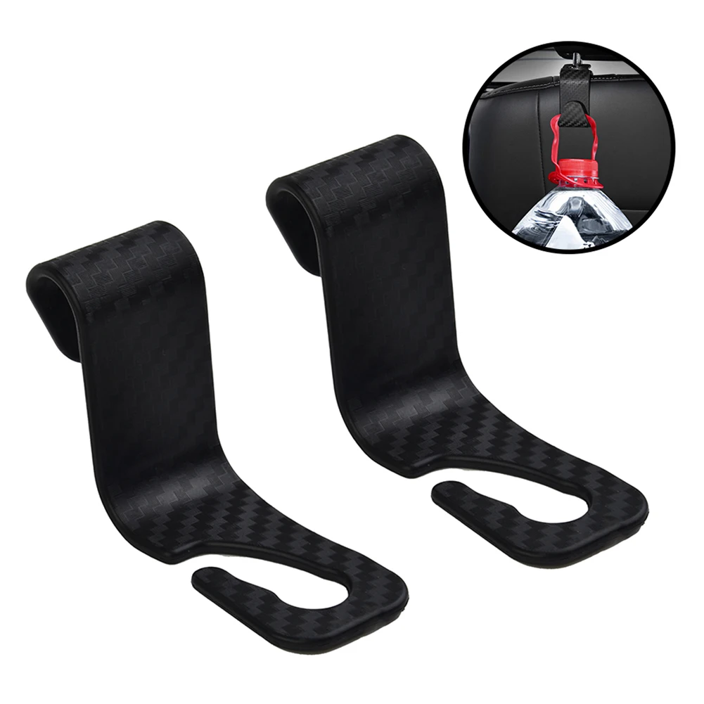 Car Interiors Hook 2pcs ABS Auto Back Seat Carbon Fiber Headrest Hooks Plastic Bags Seat Organizer Hanger High Quality