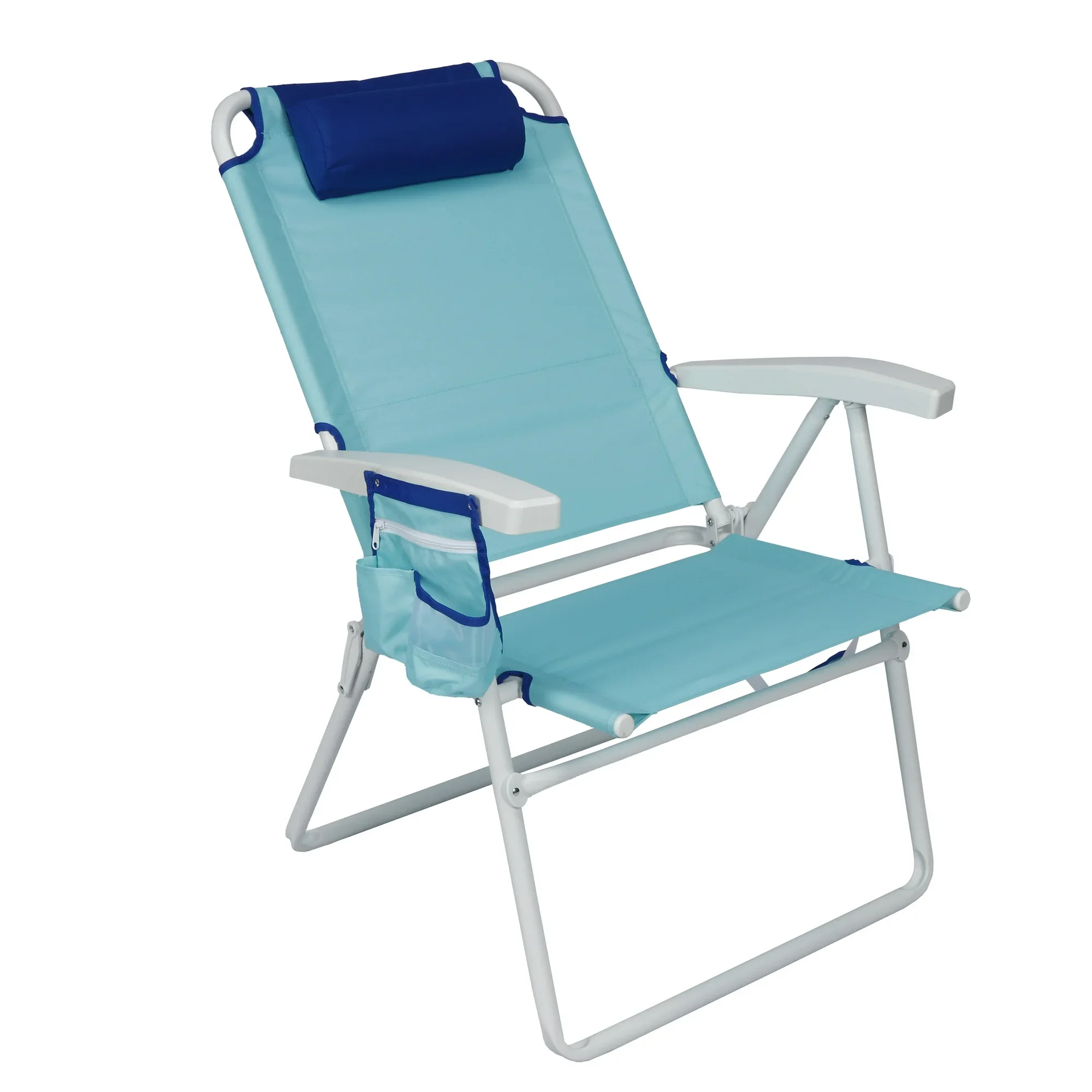Oversize Reclining Beach Chair with Adjustable Pillow And Storage - 4-Position Comfort for Beachgoers