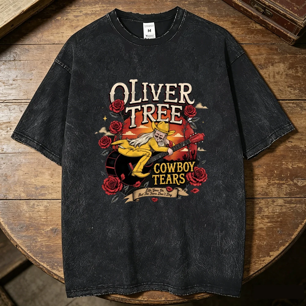 Oliver Tree cotton Vintage Washed t shirt teen graphic Grunge anime tshirt Punk Psychedelic Comfortable korean clothes Trendy