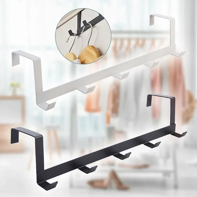 1Pcs Coat Hook Rack Over The Door 5 Hooks Home Organizer Metal Hanging Rack Cloth Coat Hat Hanger Bathroom Kitchen Accessories