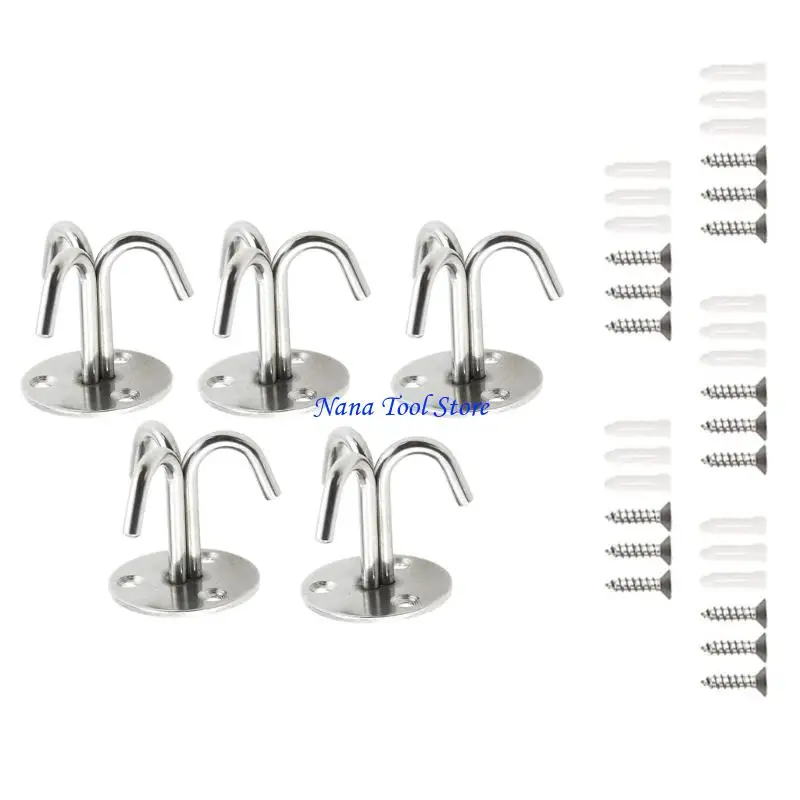 31GJ Pack of 5 Triple Hook Stainless Steel Ceiling Hangers for Chandeliers Fan