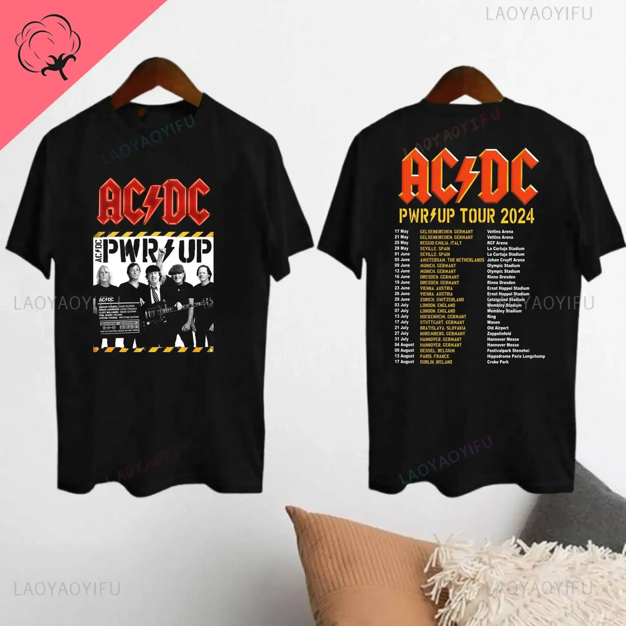 2025 AC-DC الفرقة 51 سنة نادر تي شيرت تقليدي هم عن روك كلمات عادية قصيرة الأكمام للجنسين جولة علوية PWRUP القطن قميص #1