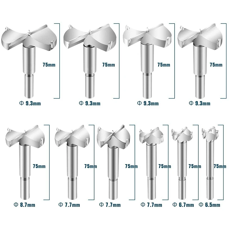 10Pcs Forstner Drill Bit Set Wood Boring Hole Saw Set Woodworking Cutter for Wood Plastic Plywood 15mm-60mm