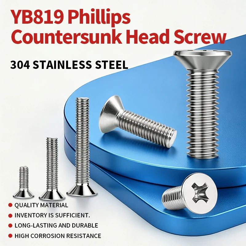 YB819 Phillips Cross Recessed Countersunk Flat Head Machine Screw, 304 Stainless Steel Rustproof Metric CSK FastenerM3 M4 M5M6M8