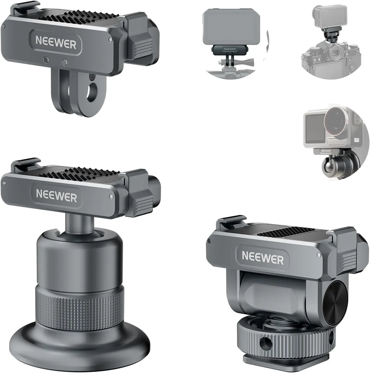 

NEEWER Action Camera Accessories Kit Compatible with DJI Osmo Action 5 Pro/4/3, Cold Shoe Mount, Quick Release Magnetic Mount