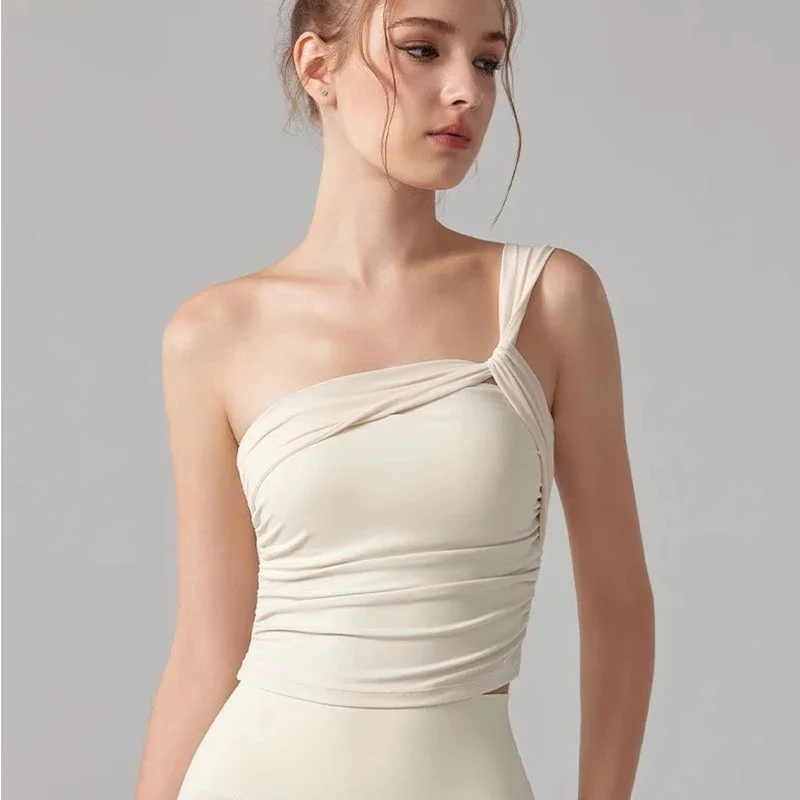 Reggiseno sportivo ad alto impatto con spalla singola da donna Reggiseni yoga con coppa fissa ammortizzante Canottiera fitness per biancheria intima da corsa