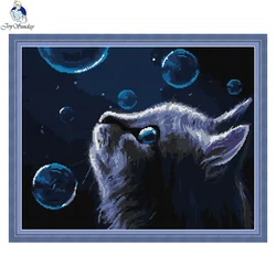 DIY Animal Pattern Black Cat Cross Stitch Set Aida 14CT 11CT White Canvas Printed Fabric Needle Thread Embroidery Set Home Decor