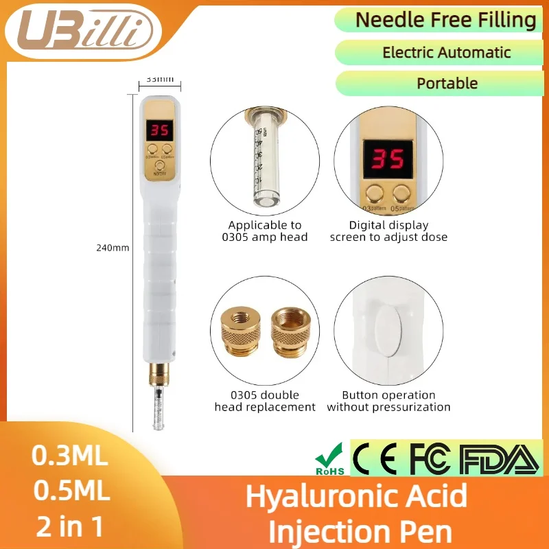 2 in 1 Hyaluronic Acid Injection Pen Injection Lip Professional Hyaluronic Pen Kit Needle Free Filling Continuous Mist gun