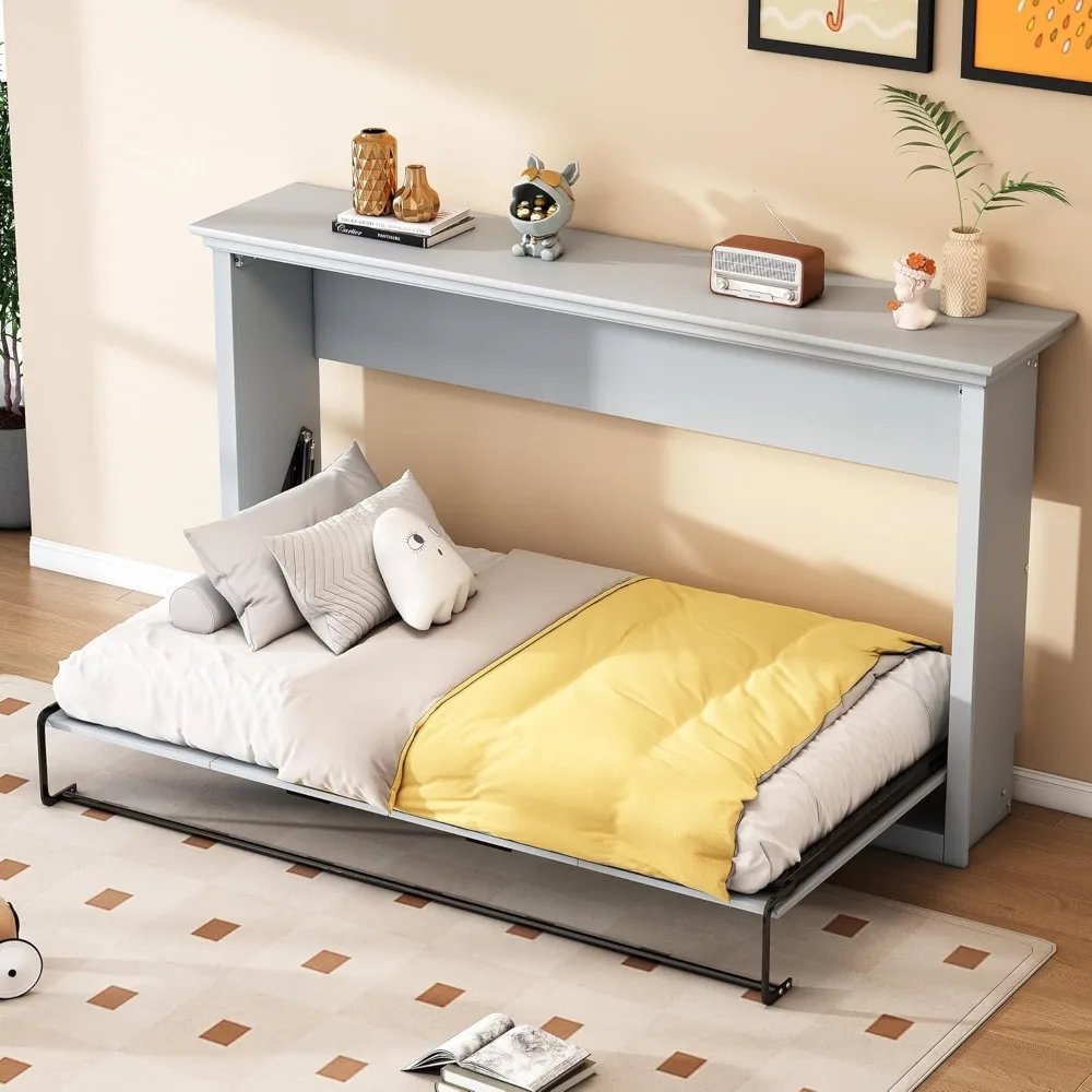 Twin Size Murphy Bed, Folding Wall Bed with Wood Slat Support, can be Folded into a Cabinet,Space-Saving, Easy Assembly