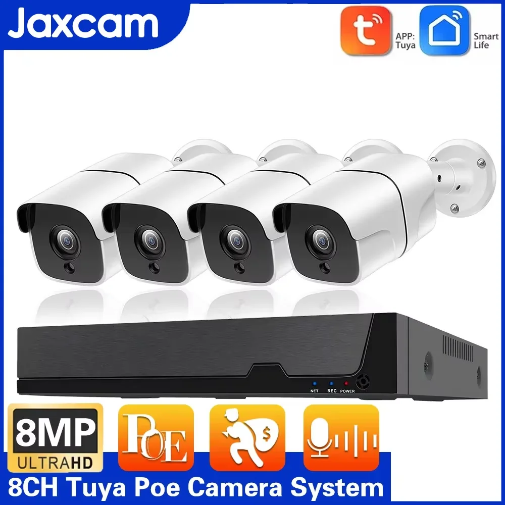 

TUYA 8CH POE NVR Kit 4K Ai Human Detect Камера безопасности Аудиозапись Красочная ночная водонепроницаемая камера видеонаблюдения Набор