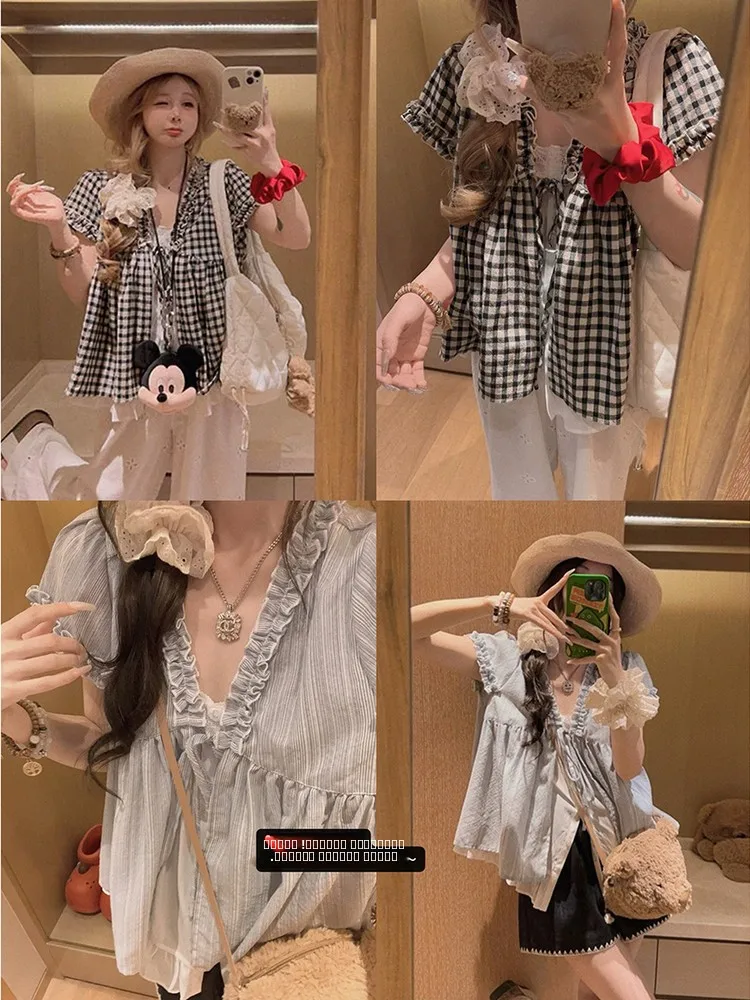 

Yukiss Wooden V-ne ort Sve irt Upper Body Fake Two-pieced Design Breathable Thin Material Women's Busin Casu...