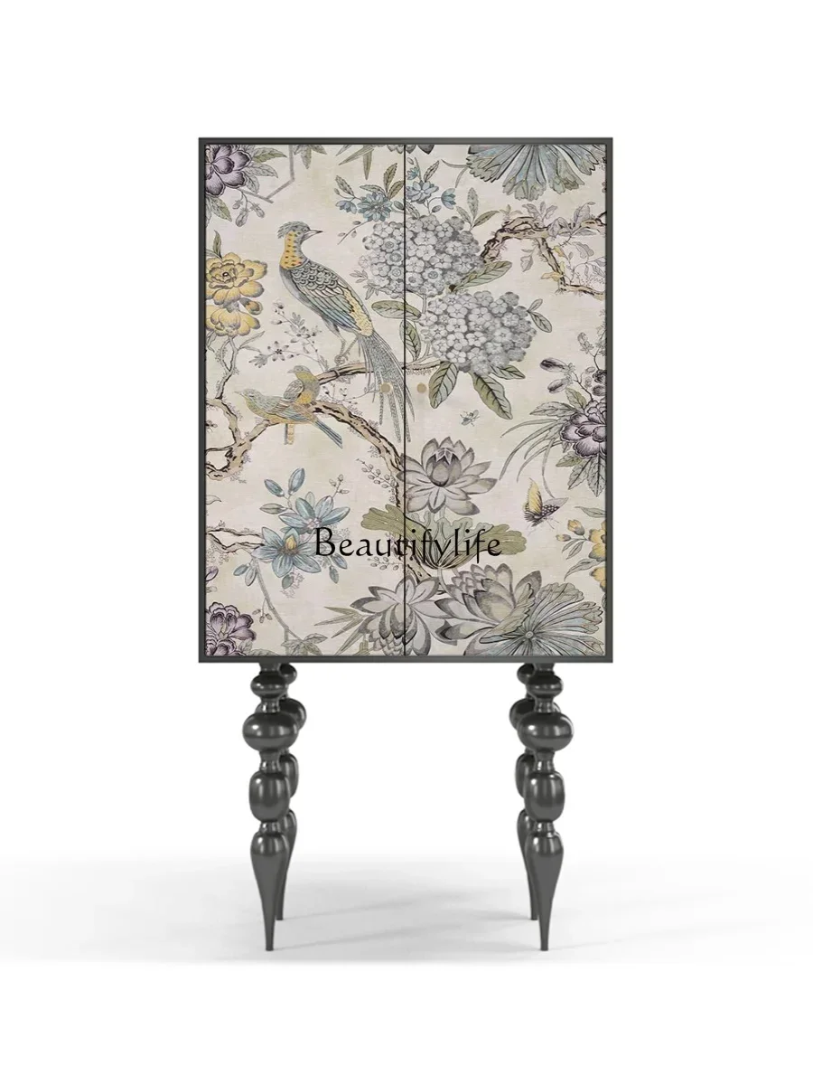 

13LSolid Wood Storage Mid-Ancient High Leg Vintage Ornament Side Cabinet Double Door Wall-Mounted Chest of Drawers