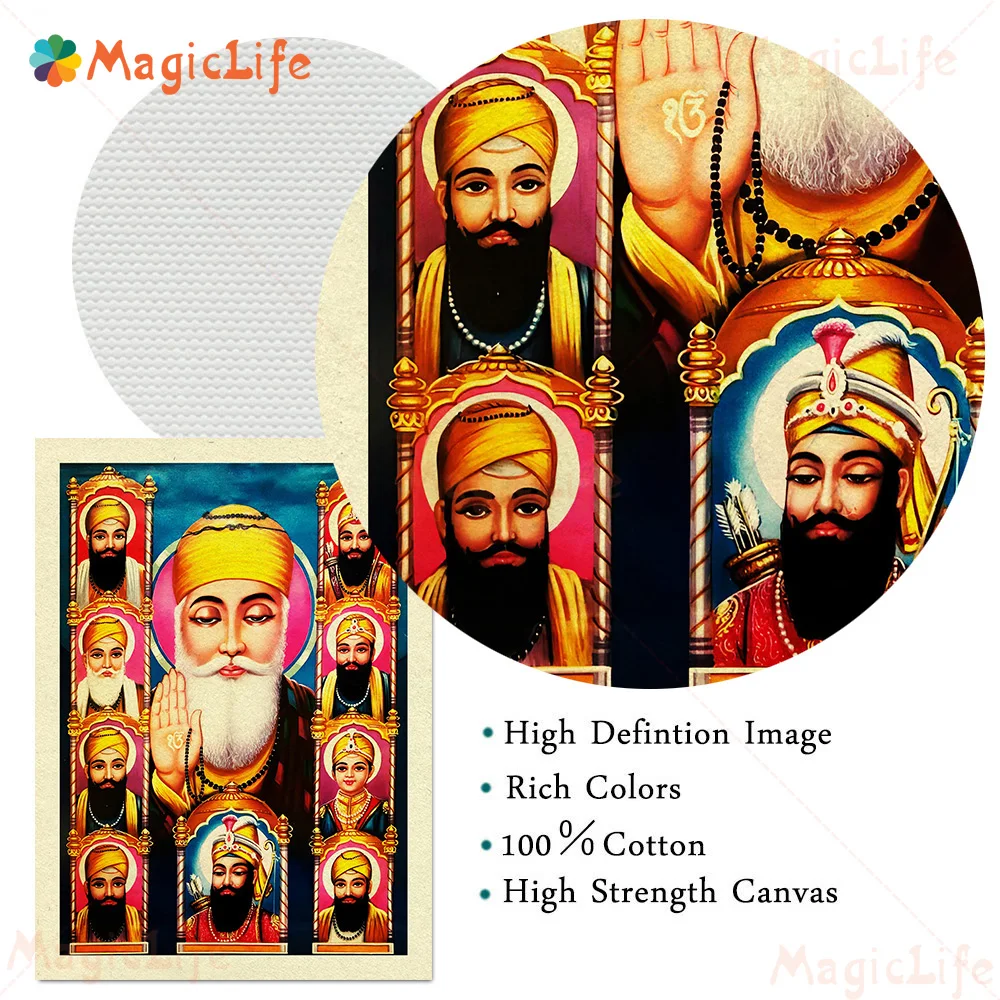Vintage Guru Nanak Sikhism Religion Posters Wall Pictures For Living Room Decoration Poster Wall Art Canvas Painting Unframed - Detail 1