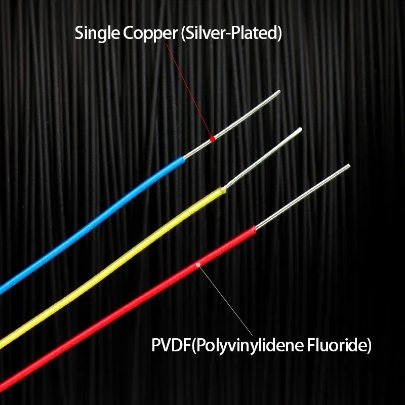 5/10/50M UL1423 Electronic Wire PVDF Insulated 38/36/34/30/28/26/24AWG High Temperature Micro Fine Silver Plated Copper Cable