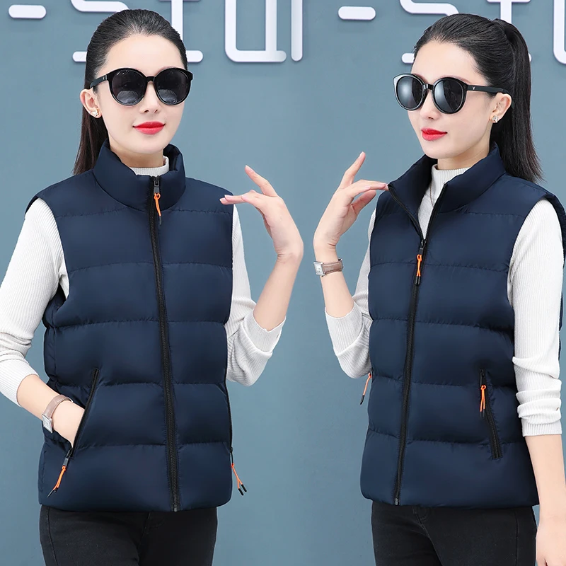 Women'S 2023 Winter New Loose Slim Versatile Outwear Stand Collar Vest Fashion Trend Warm Tank Top Short Down Cotton Coat Female