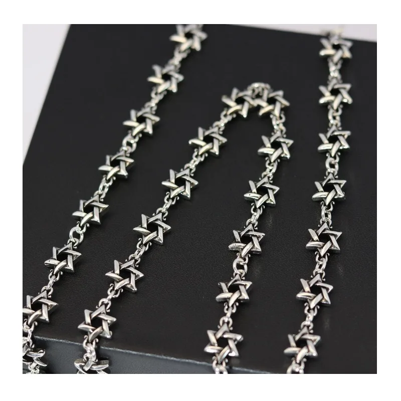 

Trendy Brand Thai Silver Old Hexagram Sweater Chain Without Pendant Neck Chain Retro Necklace Long Personality Punk Men's and Wo