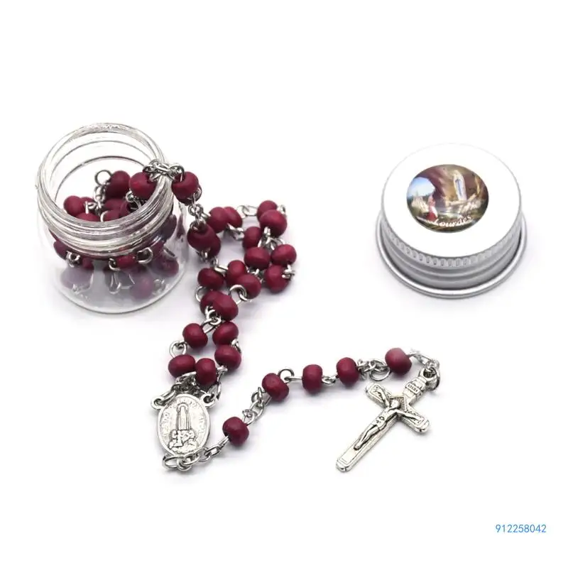 Rose Scent Rosary for Cross Necklace Set with Storage Box Holy Gift Supplies for Women Men Mother's Day Father's Drop shipping