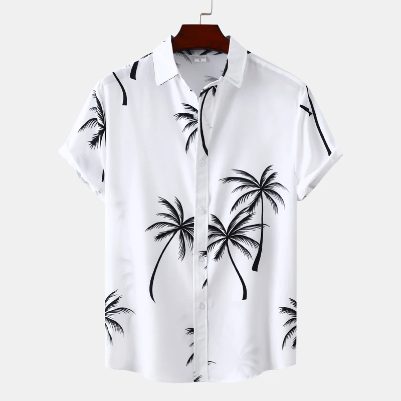 

Coconut Tree Print Hawaiian Shirt Men 2023 Summer Short Sleeve Button Down Beach Shirts Mens Tropical Aloha Party Chemise Homme