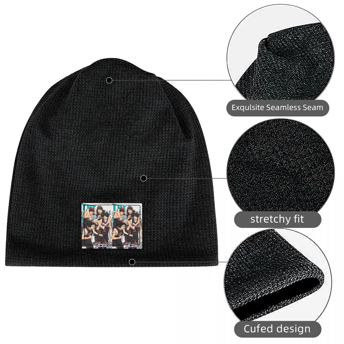 Basketball Kuroko No Basket Anime Waffle Knit Fleece Lined Beanie with PU Leather Patch Unisex Warm Winter Soft Cap