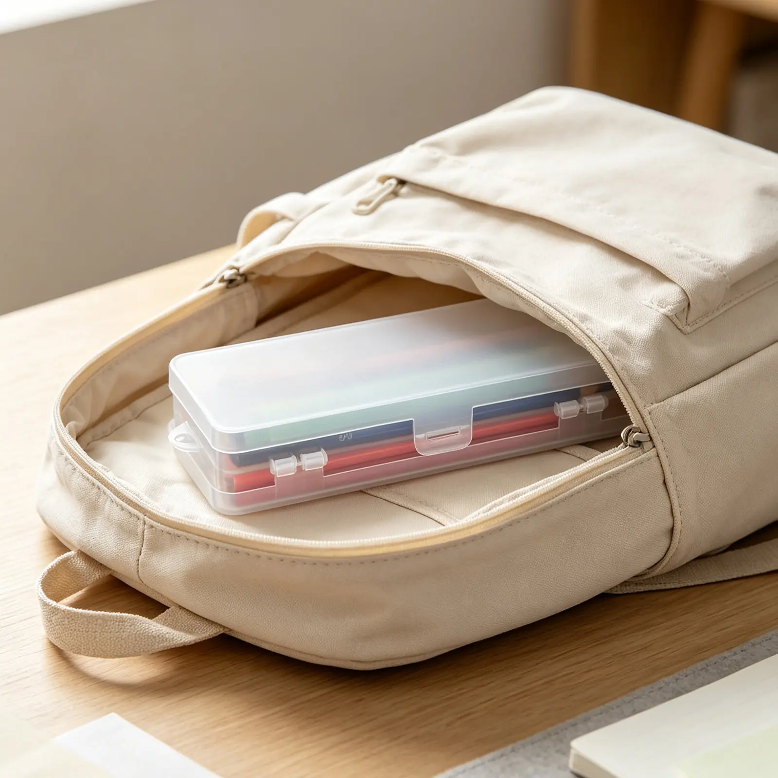 Transparent Frosted Double Compartment Pencil Case for Adults – Large Capacity Snap Closure School Office Supply