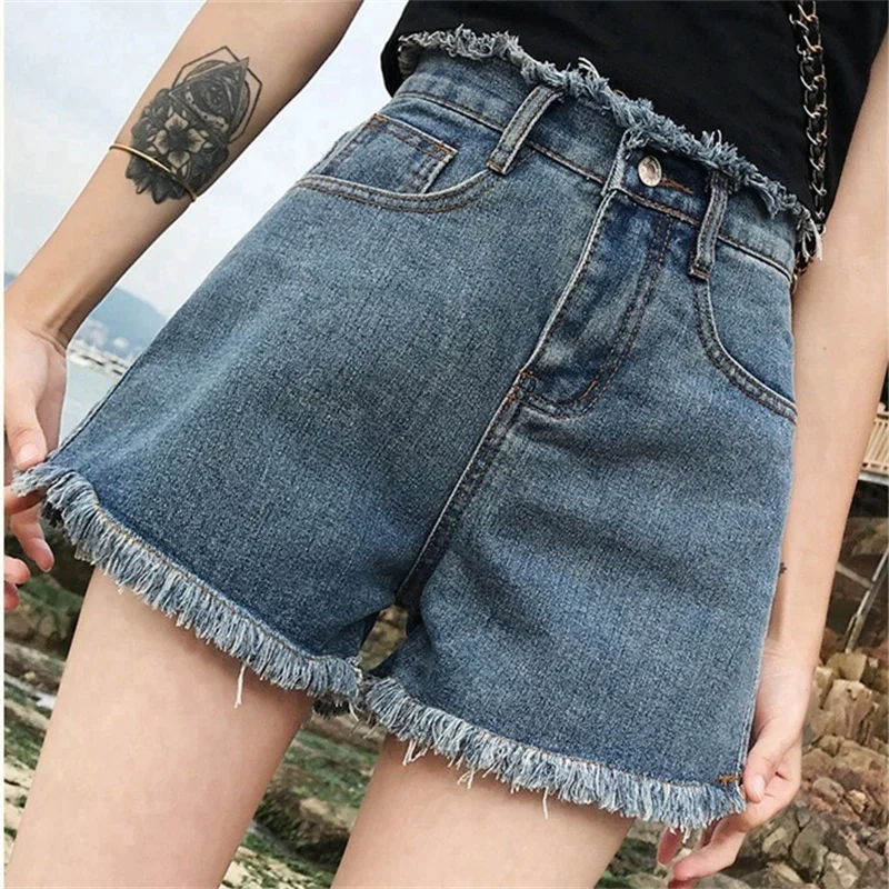 Chic Design Summer Denim Shorts High Waist Sexy Hot Jeans Women New Korean Short Denim Pants 45-65kg Solid Color Vaqueros Cortos