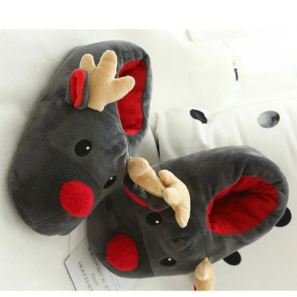 2024 New Cotton Slippers Plush Deer Winter Cover Heels Couple Christmas Slippers Cute Soft Comfort Warm Home Slippers Shoes