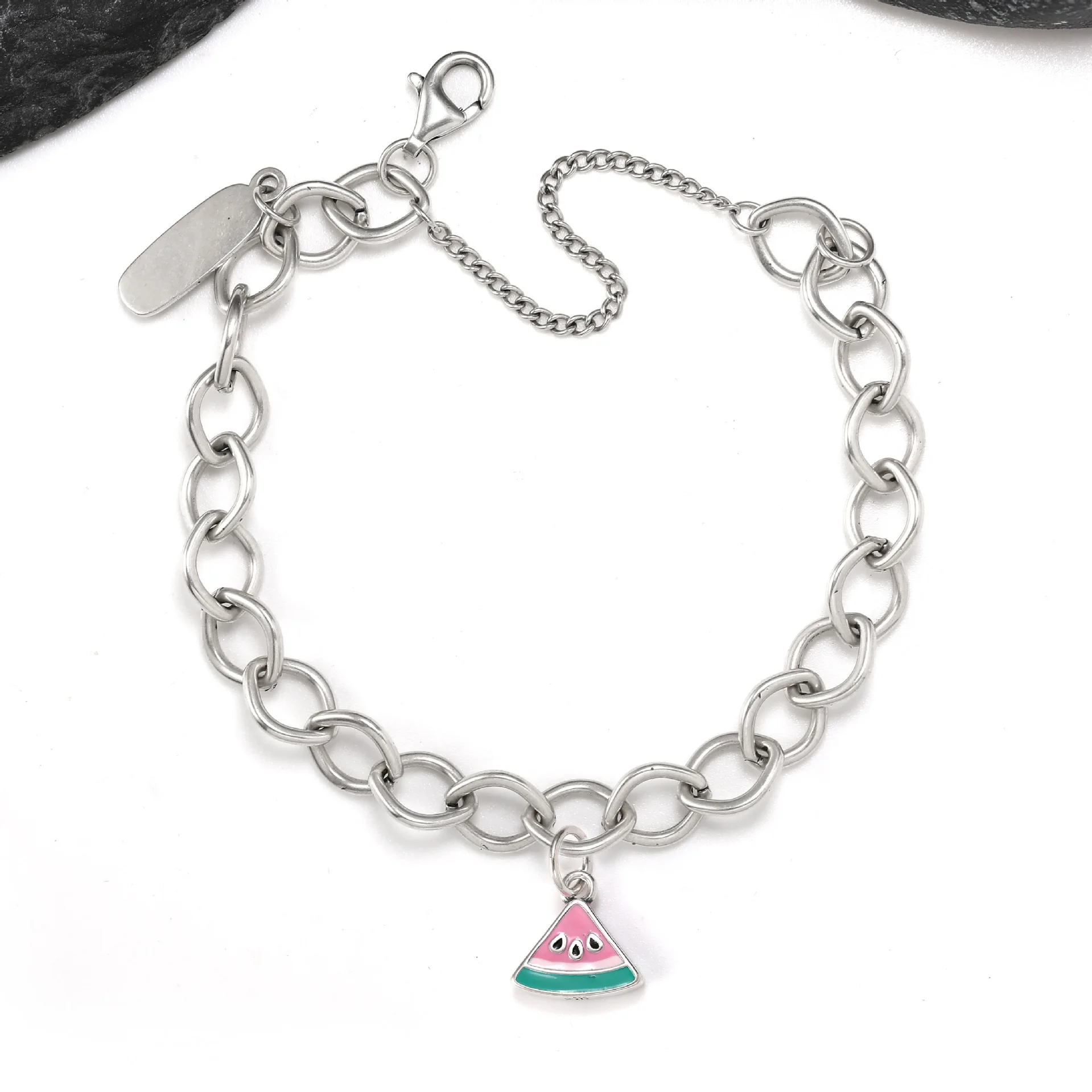 S925 Silver Vintage Oxidized Charm Bracelet Watermelon 2025 Heart Love Graduation Cap Pendant Jewelry Gift for Women