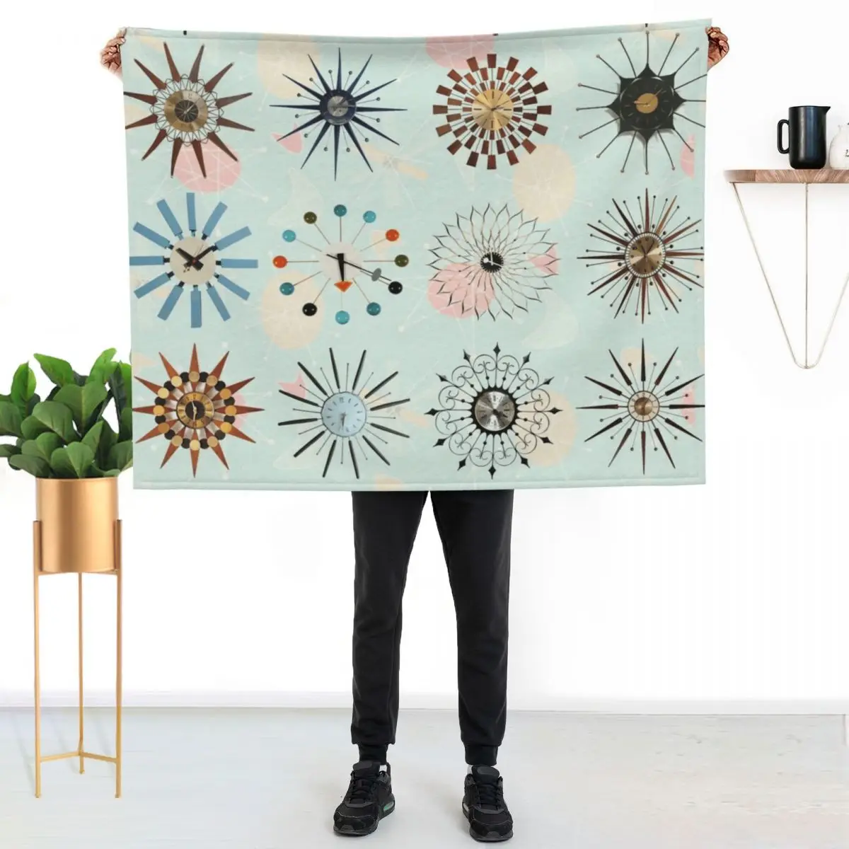 

Atomic Starburst Clocks Throw Blanket Color Fast Cozy Throw Blanket