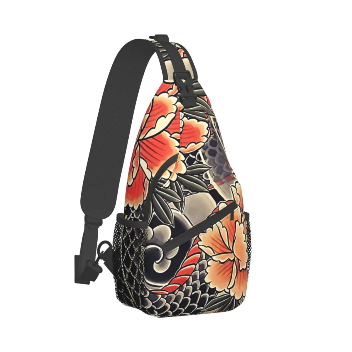 Japanese Art Tattoo Crossbody Bag Sports Snake Peonies Flower Ink Chest Bag Unisex Women Man Fashion Shoulder Backpacks Travel