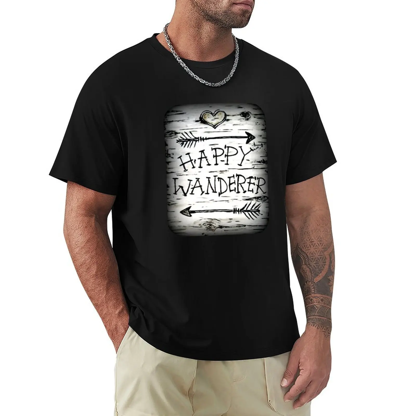 Happy Wanderer / Wanderlust / Traveller / Van Life Birch Bark Arrows Hiker Adventure T-Shirt Summer Holiday Casual Tee