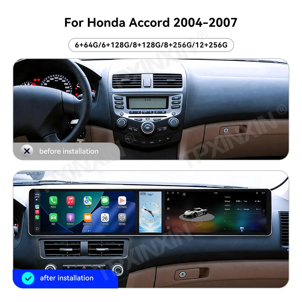 12.3+12.3 Inch Screen Car Radio For Honda Accord 2004–2007 Android GPS Navigation Multimedia Video Stereo Receiver Head Unit