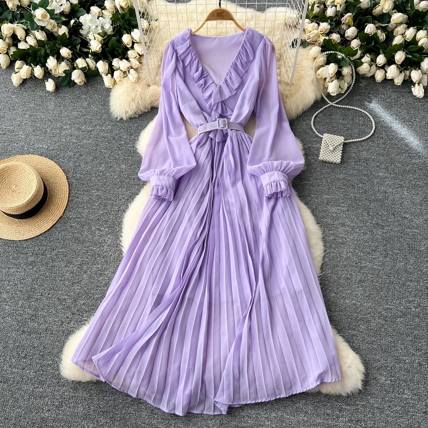 sweet Edible Tree Fungus Dress Lantern Sleeve Beach Vacation Women Korean Fashion Summer chiffon dresses