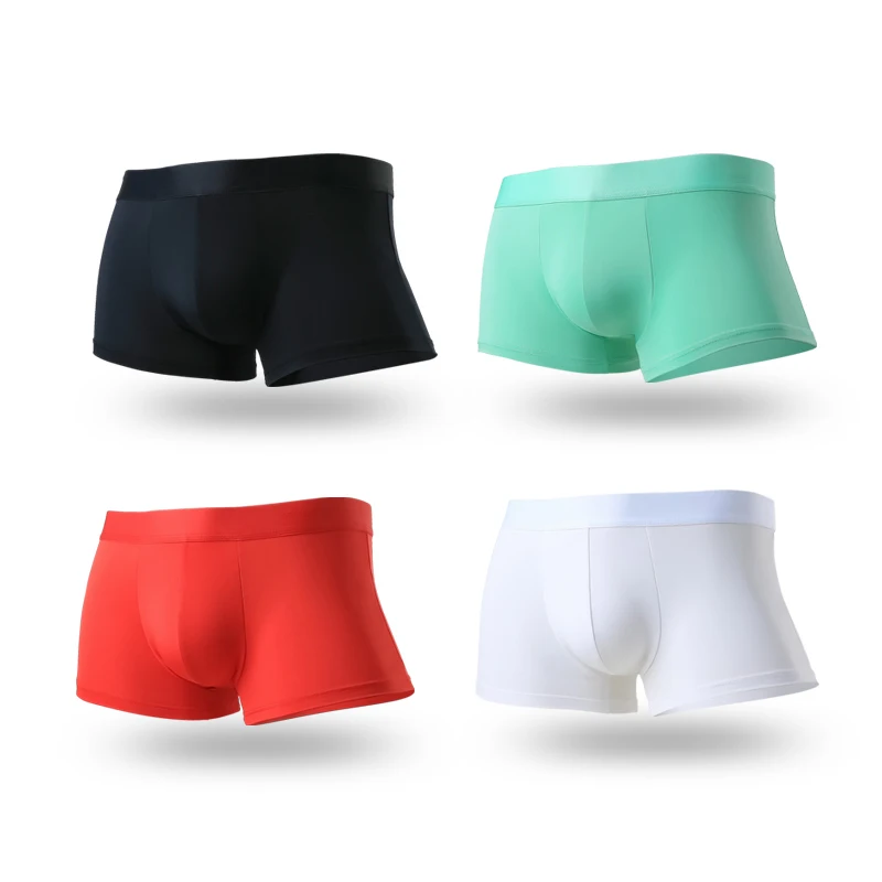 Ice silk underwear for men, summer breathable U-convex one-piece seamless four-corner slit, antibacterial crotch thin style