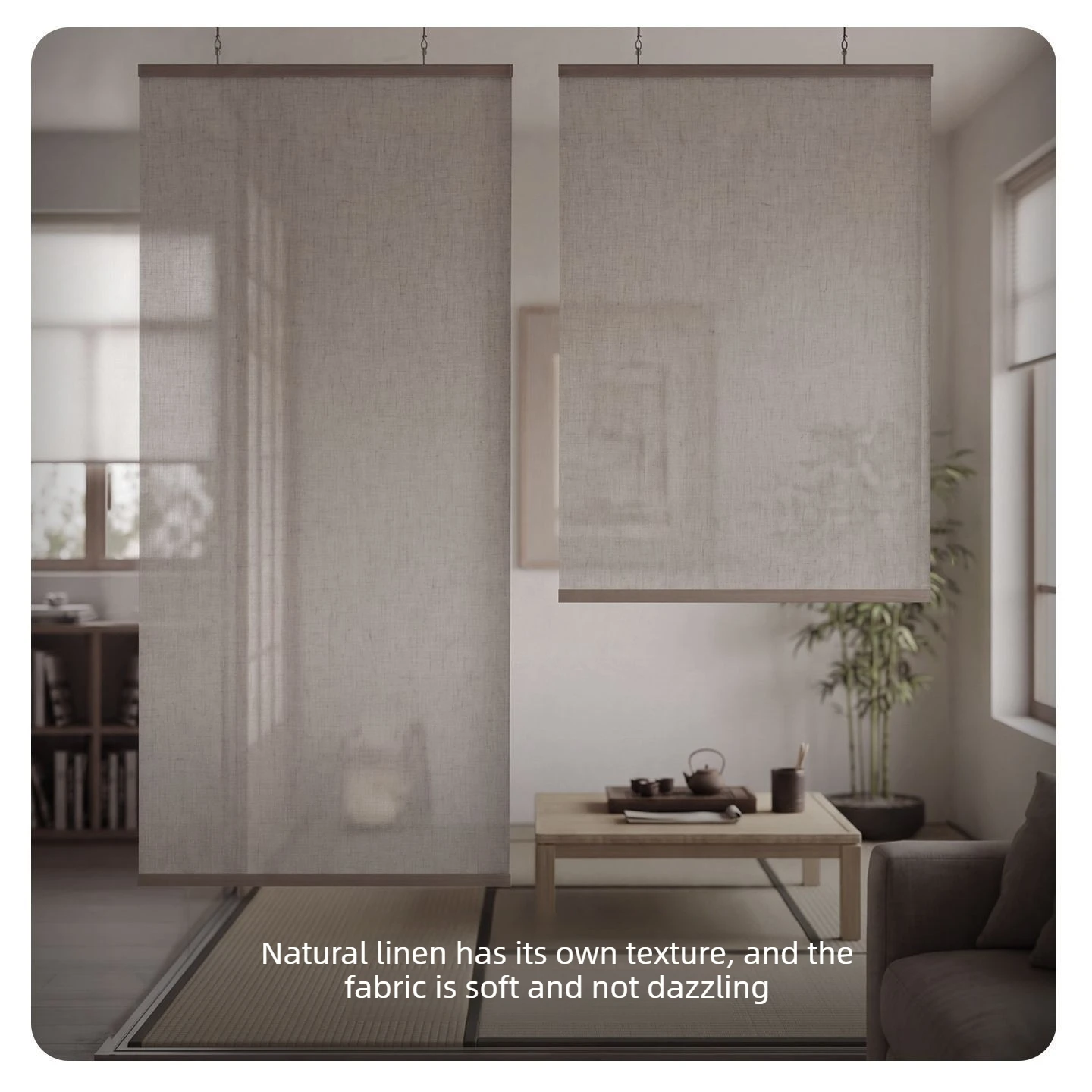 Hanging Room Divider for Home & Studio Premium Translucent Voile Curtain | Wabi Sabi Zen Decor & Minimalist Space Partition